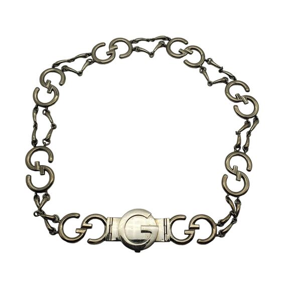 Gucci 1970s Silver Plated Logo Belt GG Designer Chain Metal Link Signature Italy - Picture 16 of 16